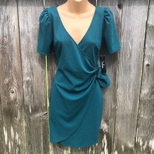 NWT Lulu's Jade Green Faux Wrap Dress Buckle Short Sleeve V-Neck Women's Size XS